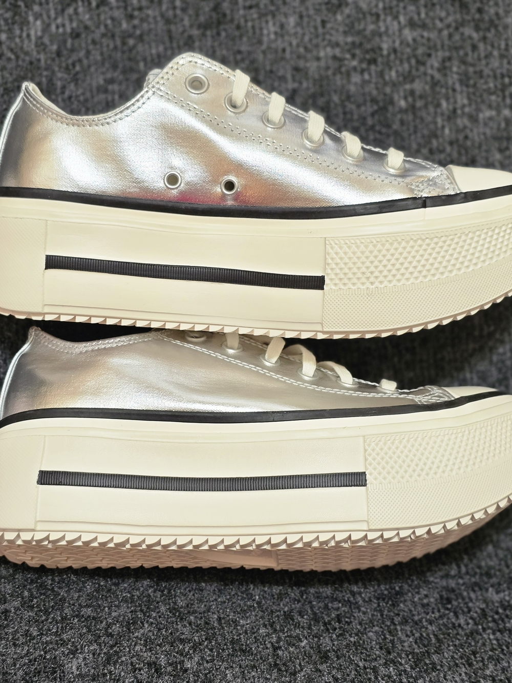 Converse Chuck Taylor All Star Lift Double Stack Silver Metallic Womens 8 Mens 6 - Picture 5 of 8